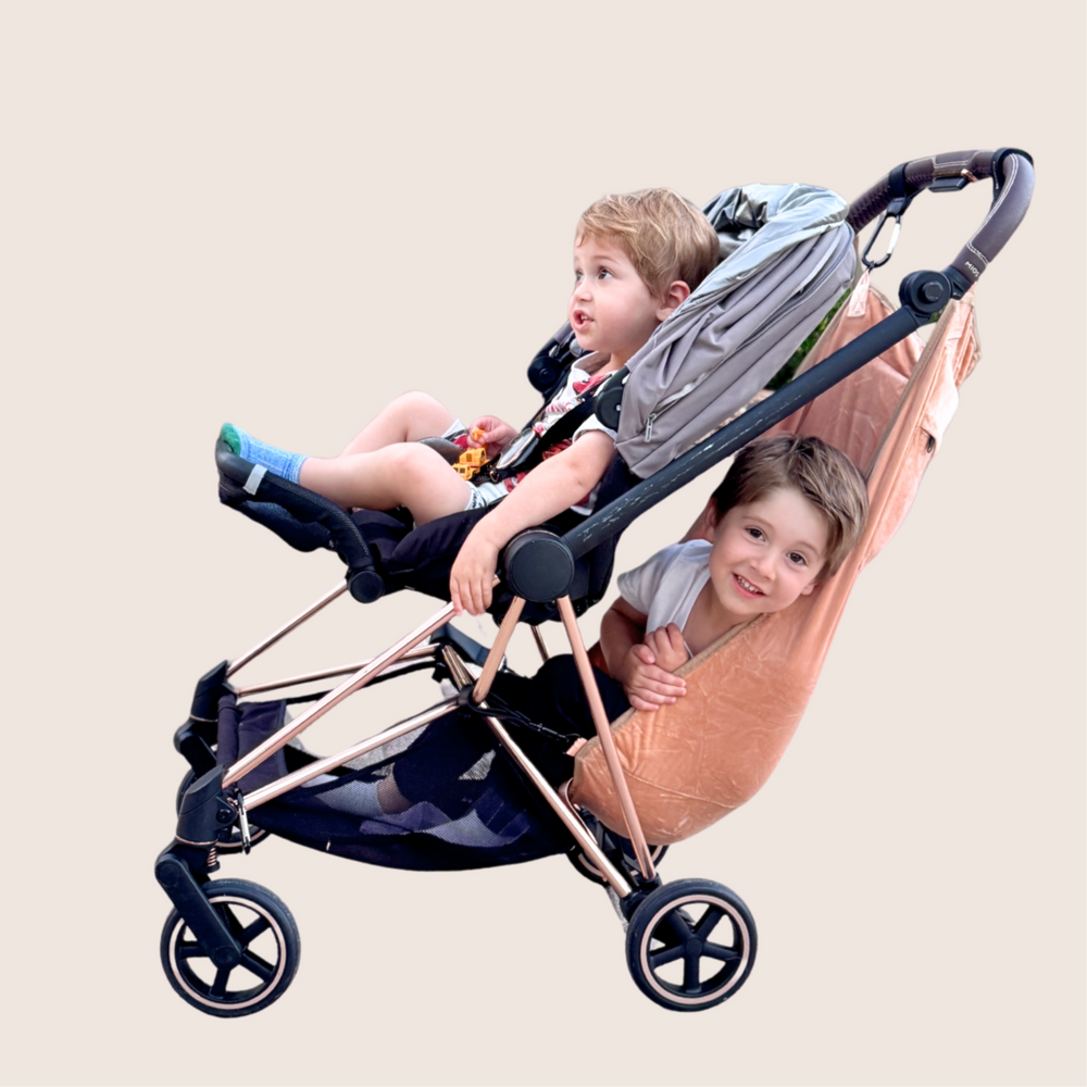 Stroller with a baby seat and a toddler hammock sling seat - The Stroller Sling  - DIY double stroller