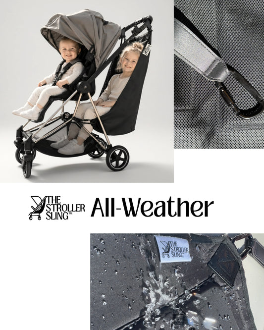 The Stroller Sling All-Weather Edition stroller hammock seat with breathable mesh and waterproof nylon for toddlers ages 1 to 5