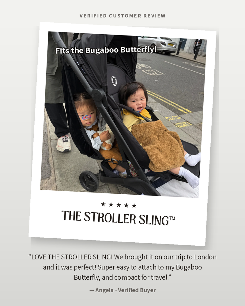 Verified customer review: The Stroller Sling seat attachment on a Bugaboo Butterfly stroller in London